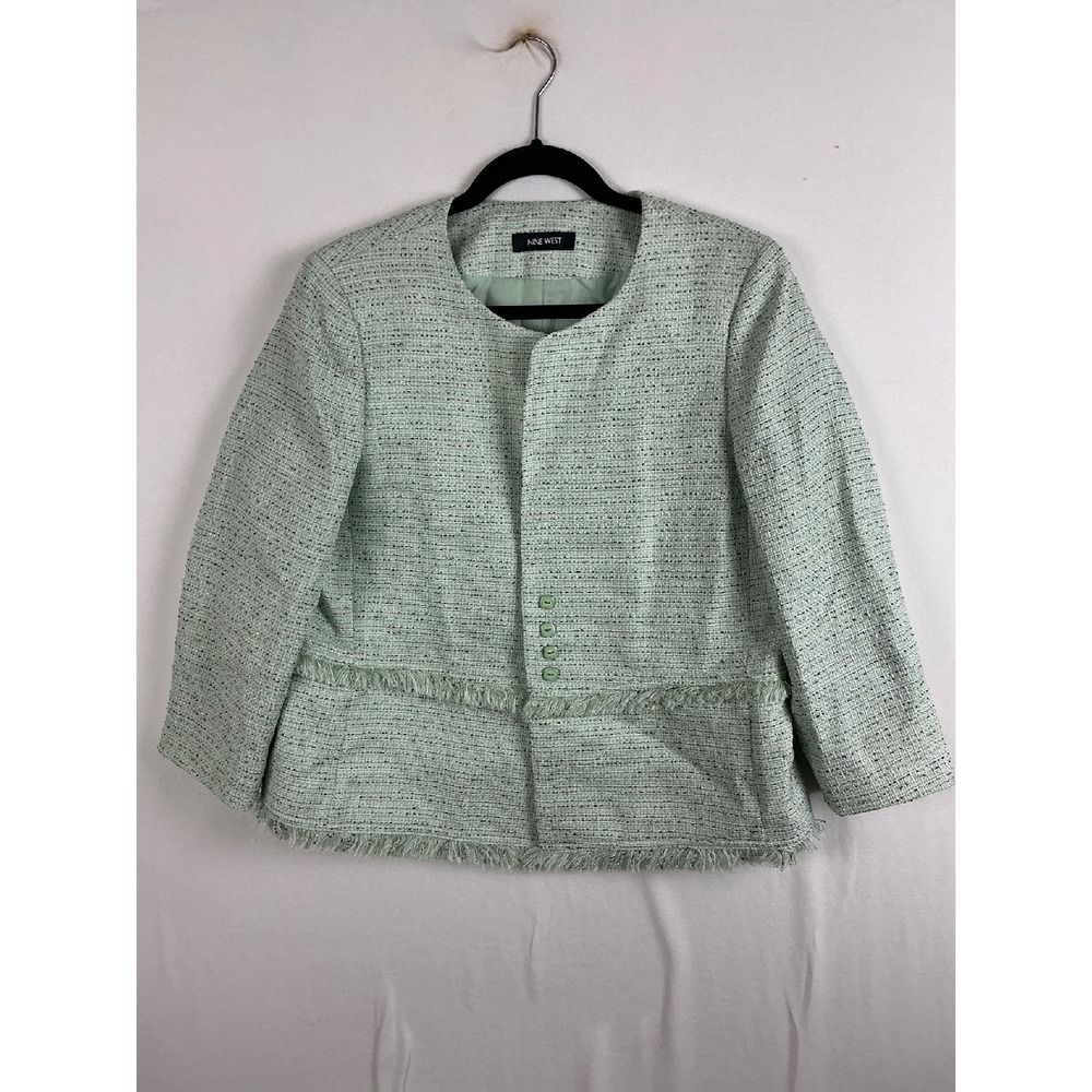 Nine West Blazer Women's Small Tweed Fringed Trim Button Front